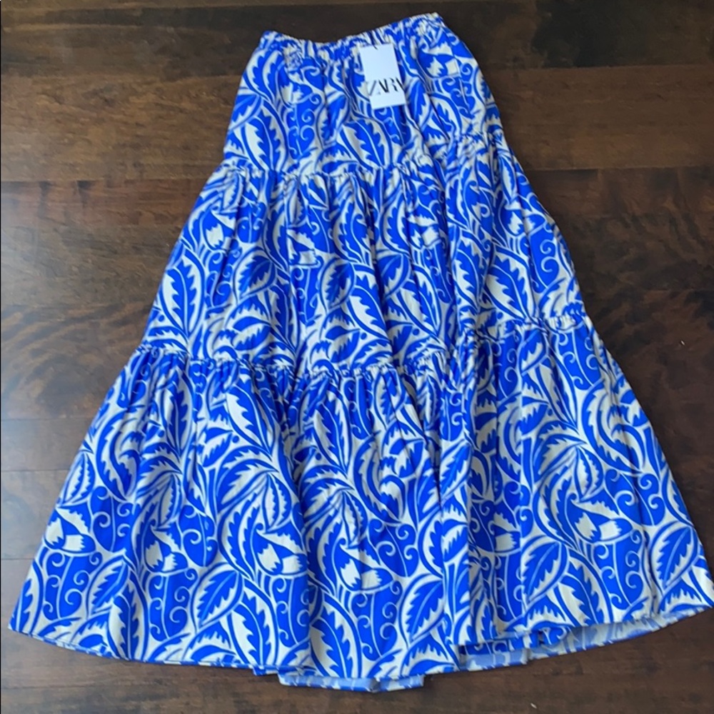 Zara blue printed maxi skirt